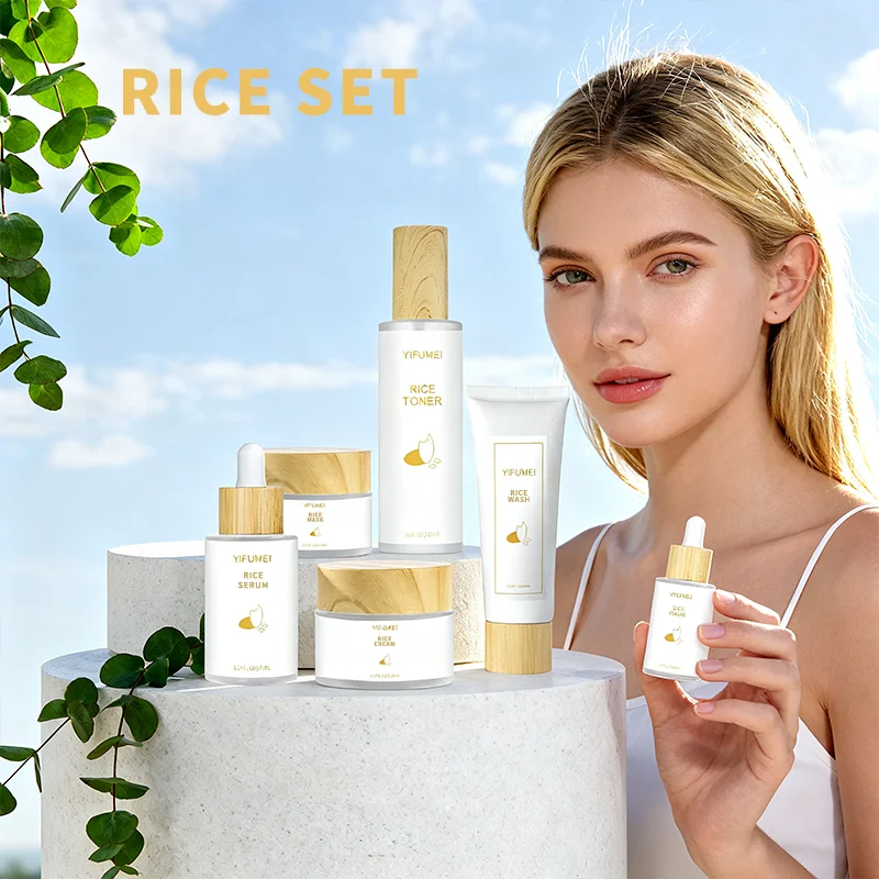5Pcs Rice Extract Natural Organic Skincare Set Hyaluronic Acid Skin Texture Deep Nourishment Firmness Brightening For Skin Care