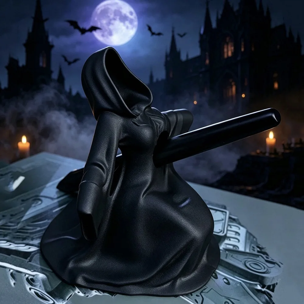3D Printed Halloween Ghost Pen Holder Dark Gothic Hooded Phantom Pencil Rest Novelty Robe Faceless Witch Pen Stand Home Office