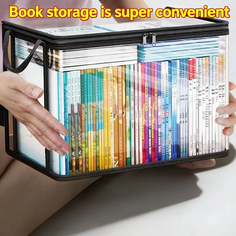 Caja de almacenamiento plegable de gran capacidad, caja de almacenamiento de libros para dormitorio de estudiantes, caja de libros transparente impermeable para el hogar.