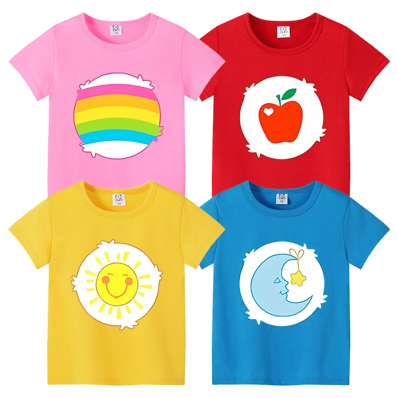 Rainbow Bears T-shirt Cute Cartoon Anime Boys Girls Clothes Cotton Short Sleeve Sportwear Kawaii Toddler Round Neck Summer Tops