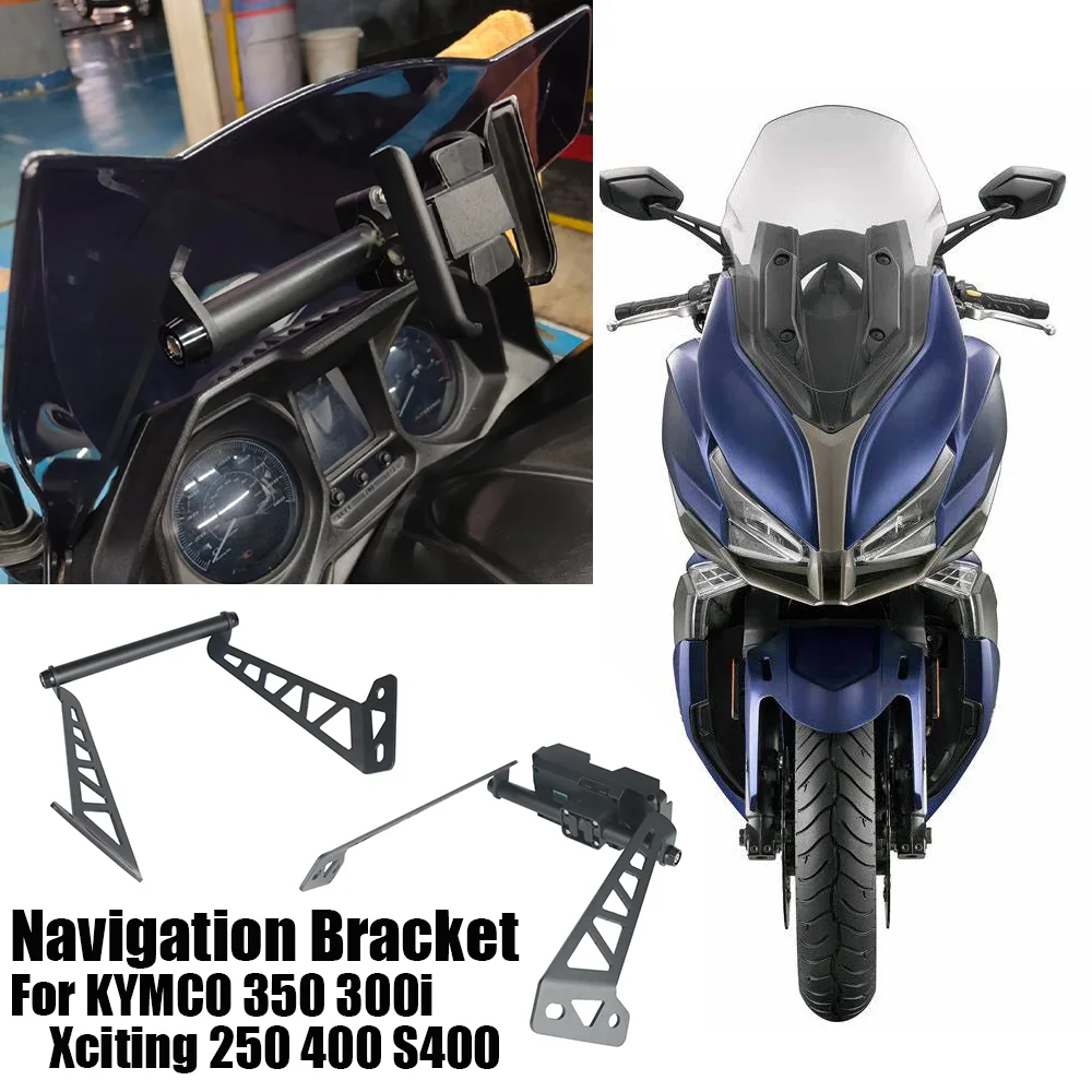 Front Phone Stand Holder Smartphone Phone GPS Navigaton Plate Bracket 22mm For KYMCO 350 300i 300 i Xciting 250 400 S400 S 400