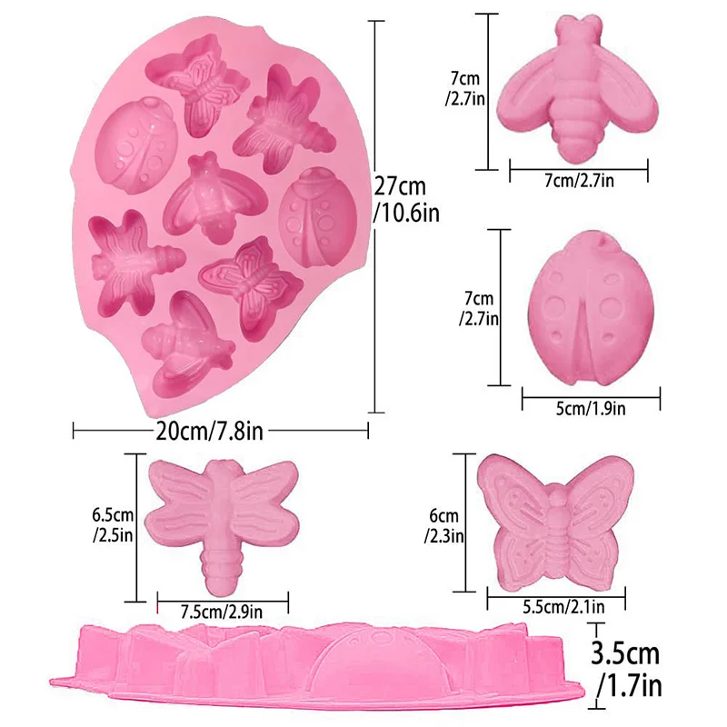 Insect Silicone Mold Butterfly Ladybug Bee Bug Chocolate Molds, Insects Cake Muffin Ice Cube Tray, Reusable Silicone Mould