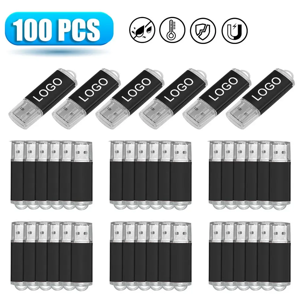 

100pcs/lot Custom Logo Metal Flash Drive 64GB 16GB 32GB 8GB 4GB Pendrive USB 2.0 Memory Stick Cle USB Pen Drive U Disk for Gift