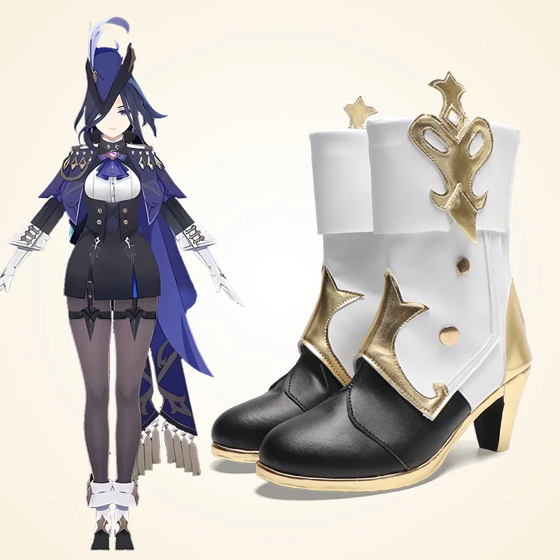 ゲーム原神インパクトクロリンデコスプレ靴ブーツフォンテーヌハロウィンパーティーコスチューム女性用ロールプレイ小道具靴