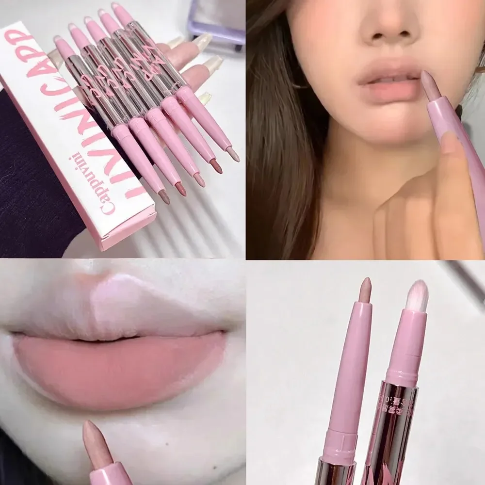 ลิปไลเนอร์สีนู้ดพร้อมแปรงทาปาก Cappuvini สไตล์เกาหลี Lip Makeup Long Last Velvet Matte Lipstick