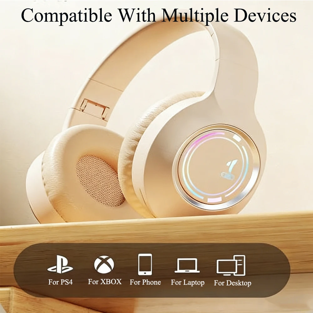 RGB Bluetooth Gaming Headset – Foldable Wireless Over-Ear Headphones with HiFi Stereo Sound, Noise Reduction & TF Card Support 6