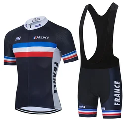 Team France ciclismo bavaglino set MTB uniforme estate bici da strada maglie abbigliamento da bicicletta manica corta da uomo Maillot tuta da corsa Outfit