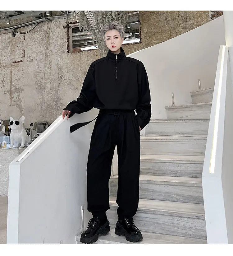 

Men's Korean Version Of Simple Loose Casual Trousers Large Size Fashion New Temperament Waist Buckle Decorative Straight Pants