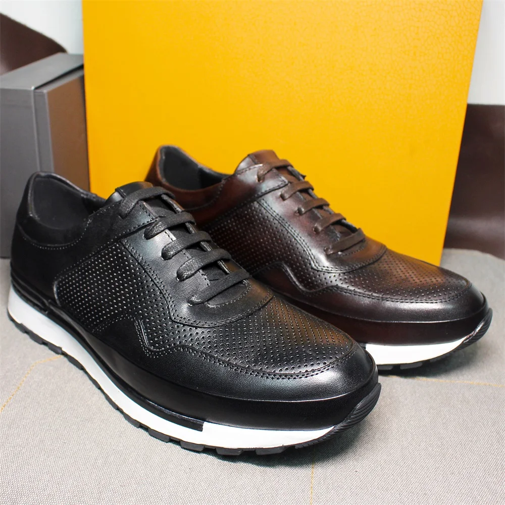 جلد طبيعي أحذية رجالية عادية الدانتيل متابعة مريحة عدم الانزلاق وحيد البروغ أحذية رياضية تاريخ الزفاف الرقص مكتب أحذية من الجلد