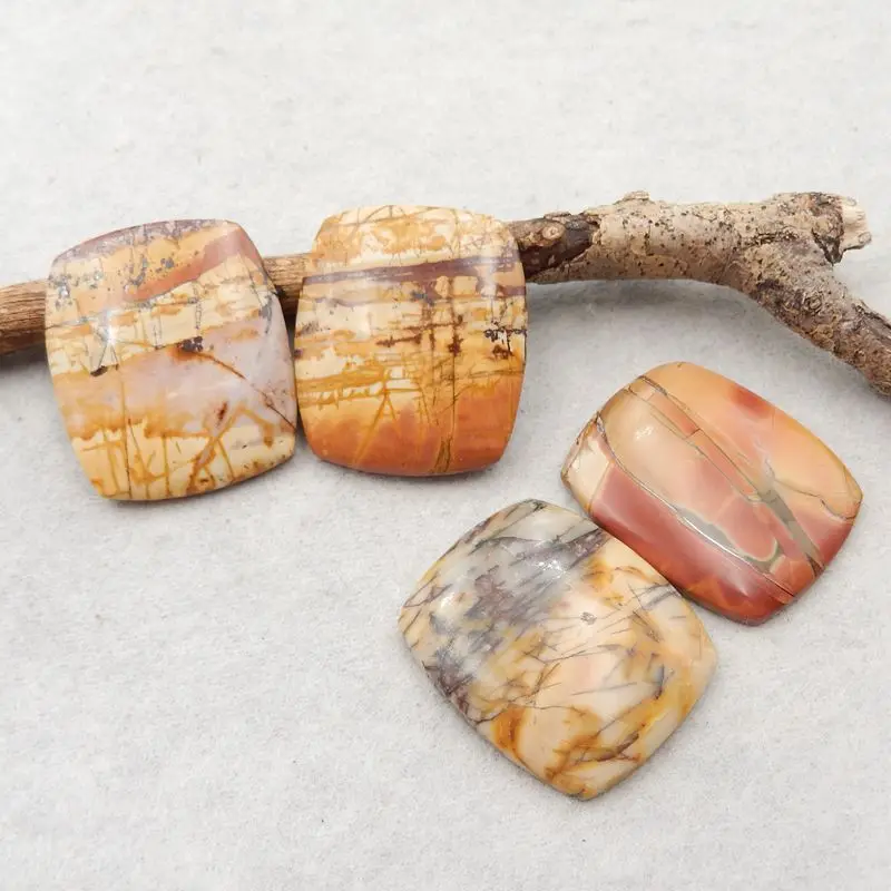 4Pcs Natural Stone Multi-Color Picasso Jasper Geometric Cabochons Flatback 33x28x4mm 31g  Handmade Jewelry Necklace Accessories