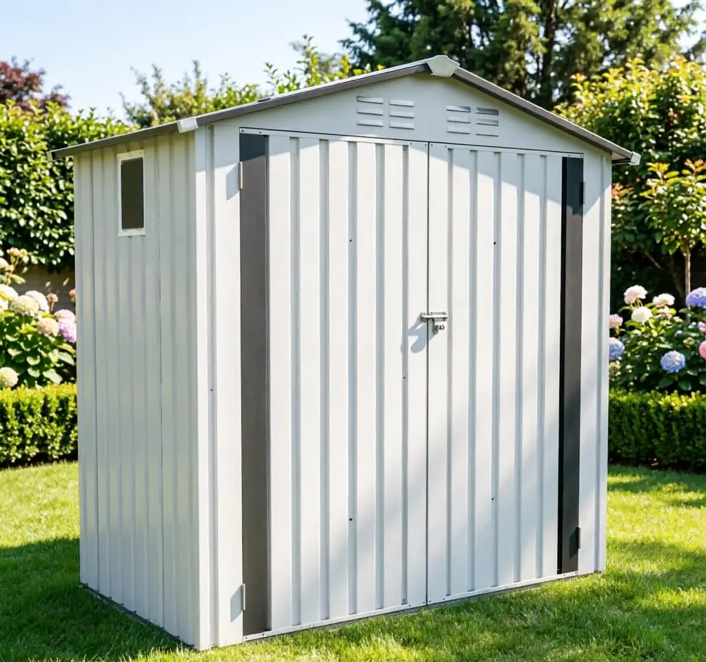Metal Outdoor Storage Shed with Peaked Roof & Window, Lockable Watertight Tool Shed for Patio Bike Storage, Customized