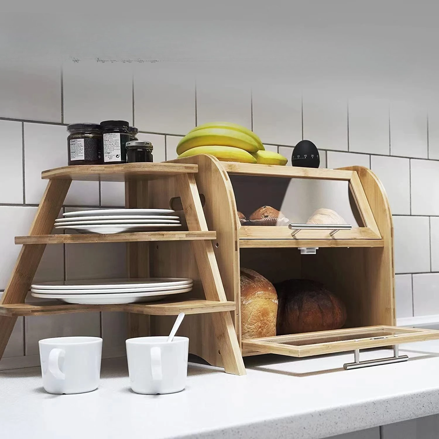 Bamboo and wood kitchen shelves, household multi-layer condiment storage racks