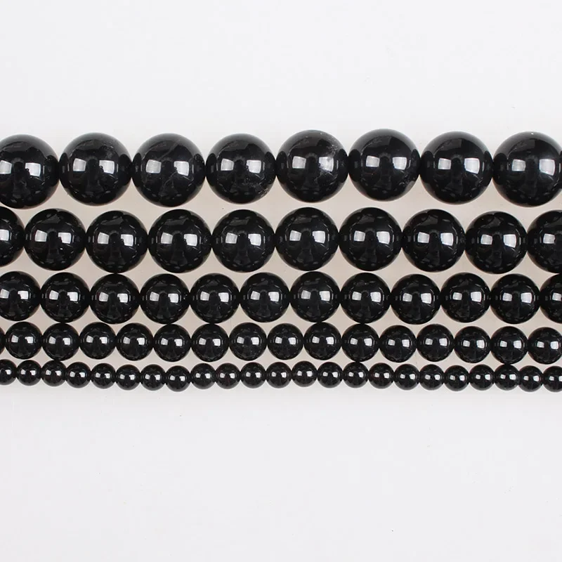 حبات الحجر الطبيعي الأسود التورمالين جوهرة حجر الخرز الجولة فضفاض الخرز 4 6 8 10 12 مللي متر ل أساور قلادة Diy بها بنفسك صنع المجوهرات #2