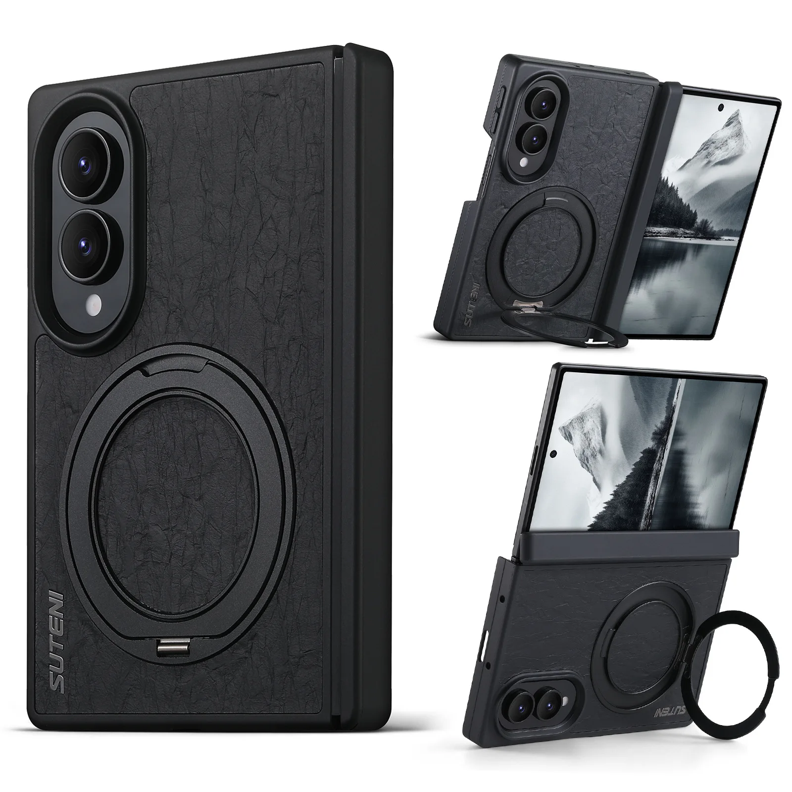 Magnetic Wireless Charging PU Leather Phone Case for Samsung Galaxy Z Fold 8 Ultra/Z Fold7 with 360° Rotatable Stand