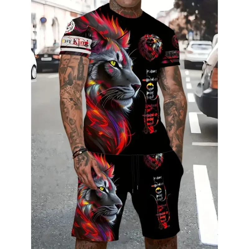 2025 New Fun Animal 3D Printed Men's T-shirt Shorts Set Summer Daily Leisure Outdoor Sports Wear