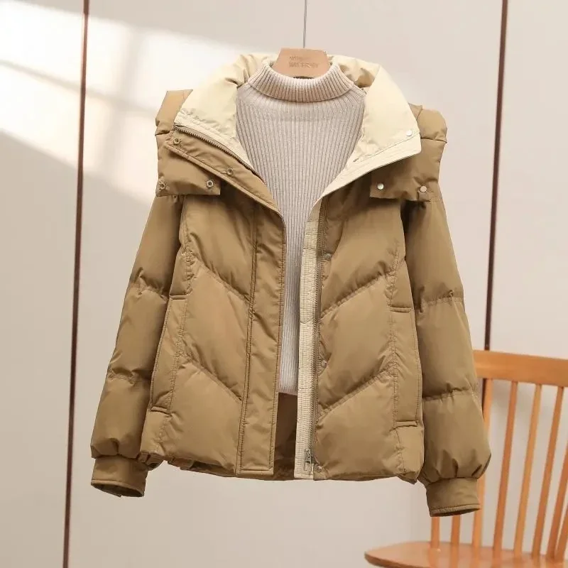 Chaqueta acolchada de algodón con capucha para mujer, Parkas holgadas que combinan con todo, abrigo corto grueso y cálido, Tops informales para mujer 2024