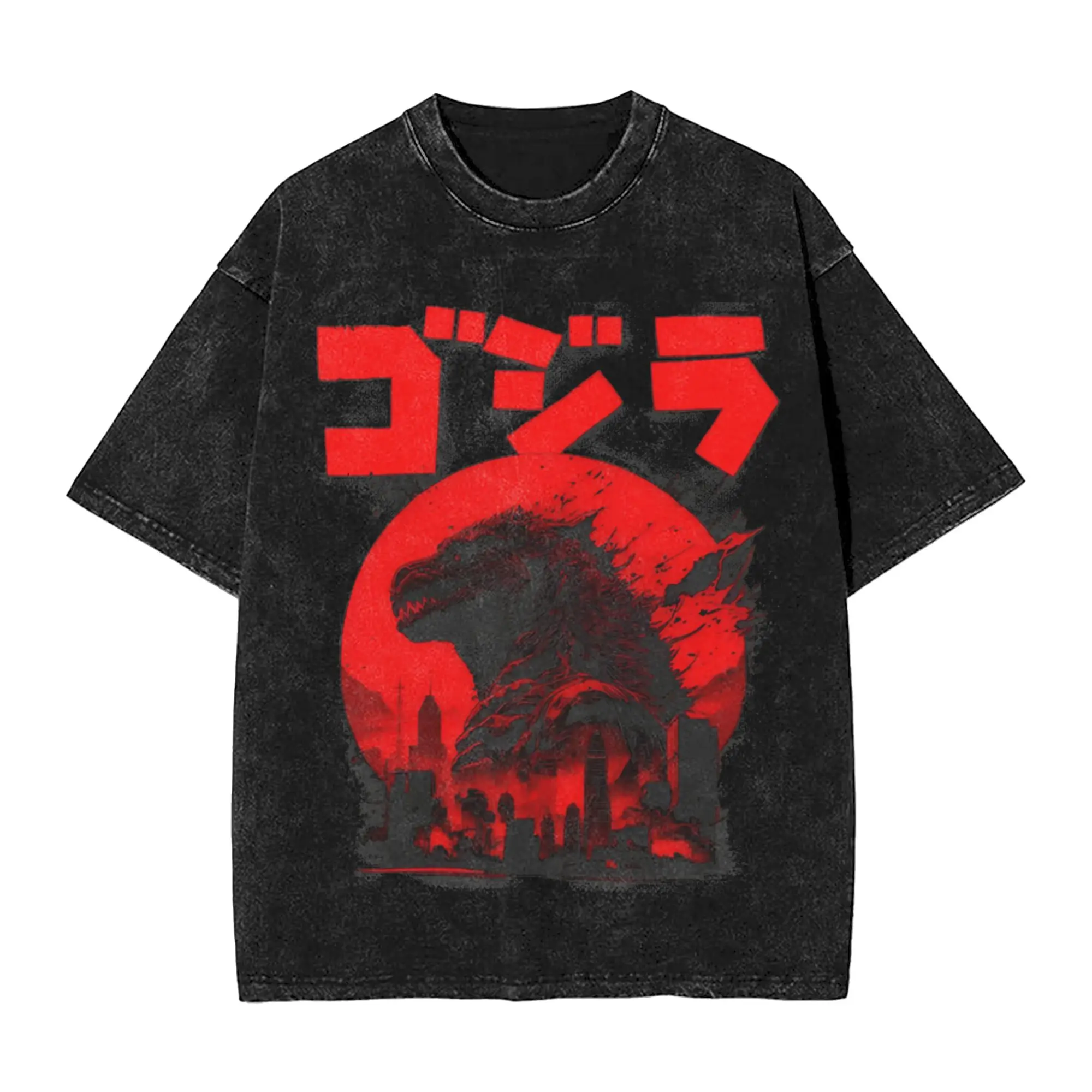 Camiseta divertida con diseño de monstruo Godzillaed, camiseta vintage lavada, camisetas de manga corta con cuello redondo para hombre, camiseta de verano de algodón