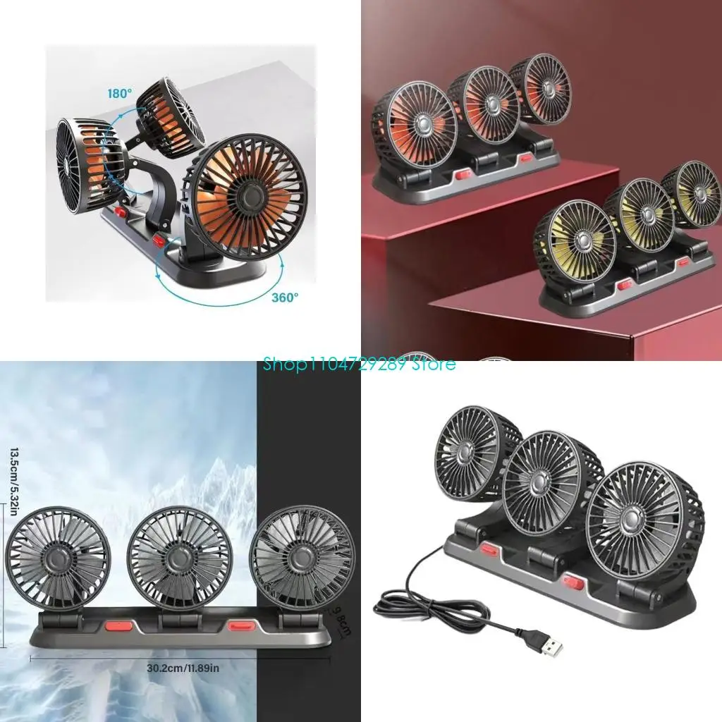 

D8KE Автомобильный вентилятор охлаждения, устанавливаемый на транспортном средстве, трехголовочный USB-вентилятор, вентилятор на