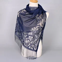 Solid Lace Hollowed Out Tassel Hanging Indian Scarf for Women Fashionable and Elegant Mid Length Scarves Shawls Christmas Gifts