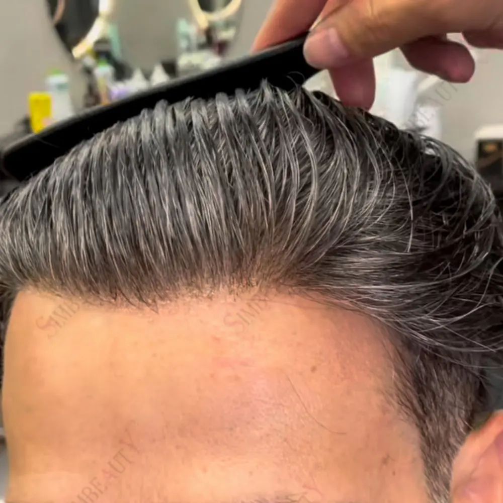 

Swiss Lace Front& PU VERSALITE Base Men's Virgin Human Hair Toupee Breathable Capillary Prosthesis Grey Brown Hair Replacment