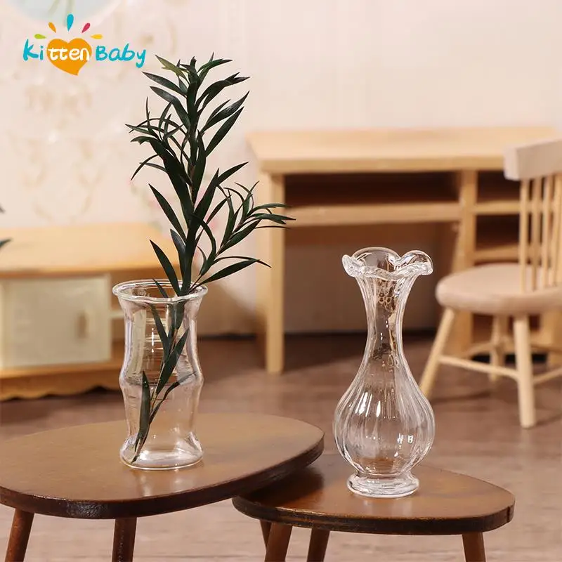 1/12 Scale Miniature Dollhouse Glass Vase Mini Flowerpot for Garden Home Desktop Decoration Doll House Accessories Toy