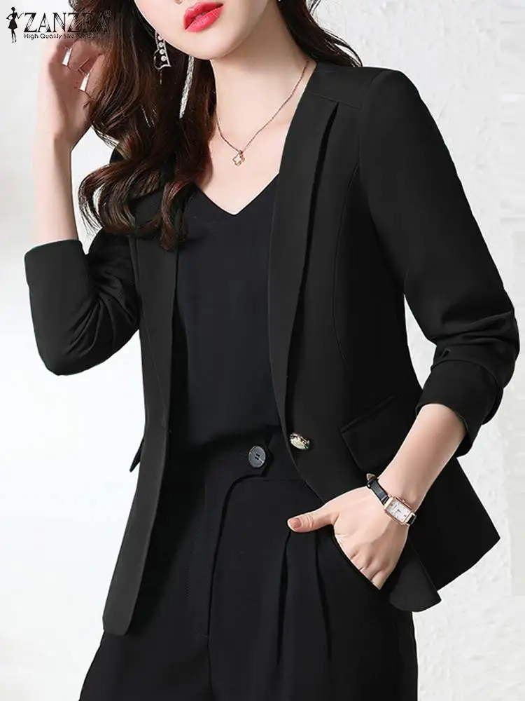 ZANZEA Donna Moda Solid Blazer Outwear Autunno Camicia a maniche lunghe Casual OL Camicetta da lavoro Bottoni femminili Top Abiti eleganti da donna