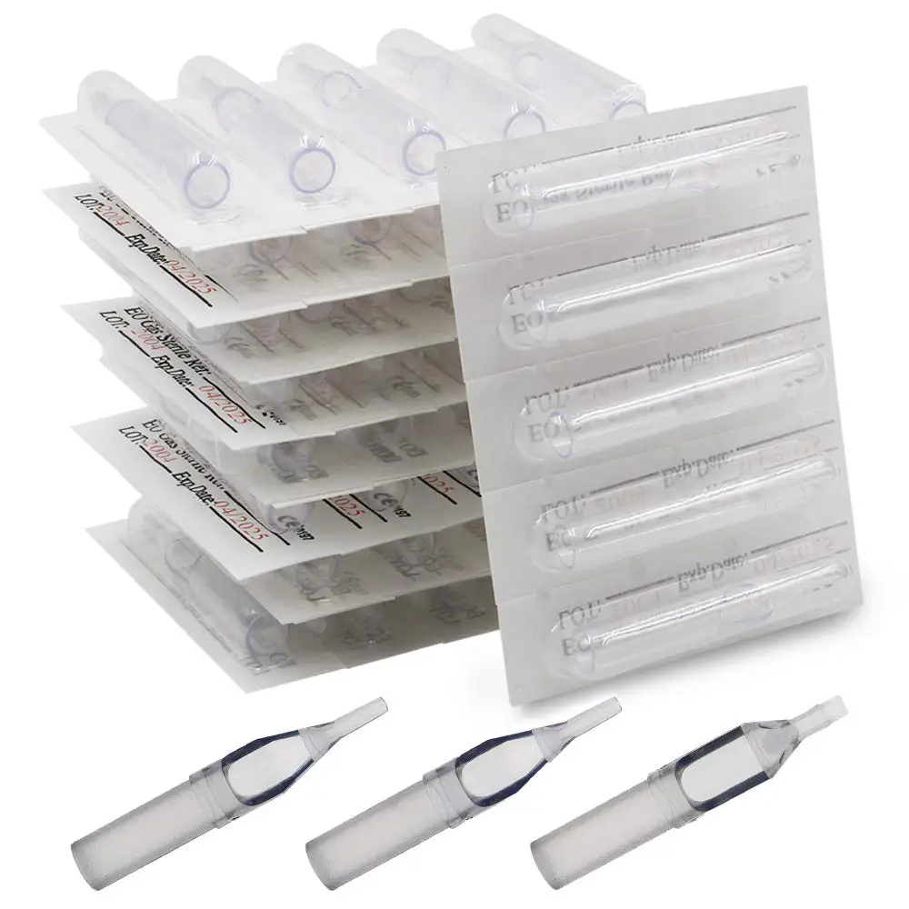 50PCS Disposable Tattoo Needle Tips Sterilized Transparent Tattoo Machine Gun Nozzle Tips Plastics Tube For Tattoo Machine