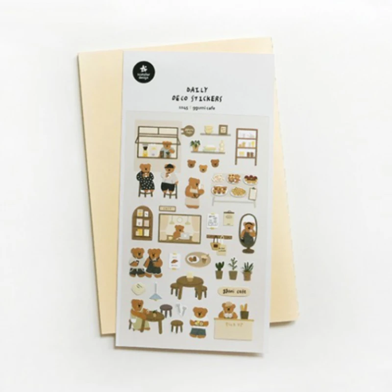 Korean Import Original Suatelier Ins Coffee Bear Paper Stickers Scrapbooking Diy Journal Stationery Sticker Cute Aesthetic Gift