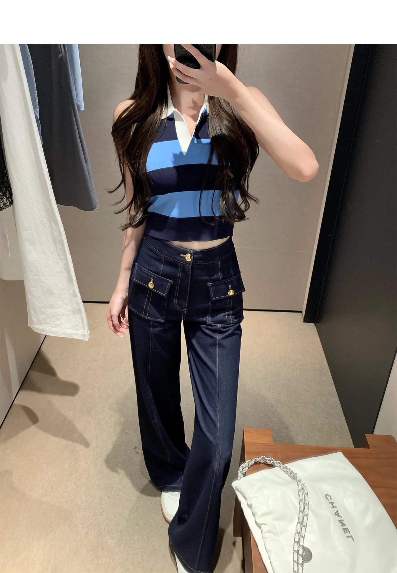 Conjunto Y2K 2026: Chaleco vaquero retro, pantalones cortos y pantalones largos con cinturón de hebilla dorada y costuras decorativas, traje de pantalón recto.