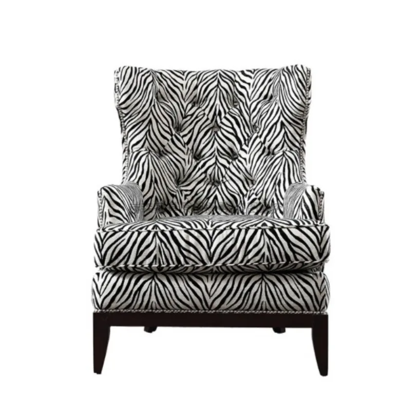 

American solid wood living room single person sofa chair simple zebra print fabric tiger chair bedroom leisure hi