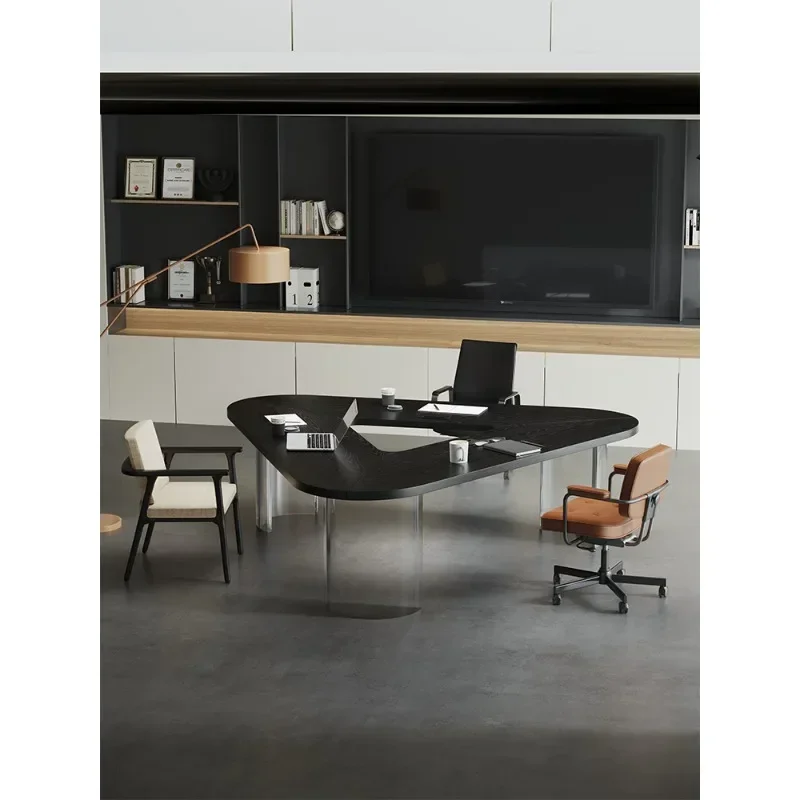 Solid Wood Small Office Conference Table for 6 People, Light Luxury High-End Feel Discussion Table