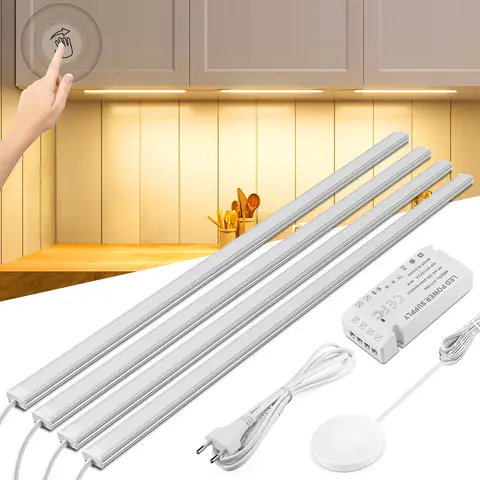 1-6Pcs Kitchen LED Under Cabinet Light Penetrable Wood Hand Scan Motion Sensor Touch Switch Dimmable Bathroom Bar Night Lamp
