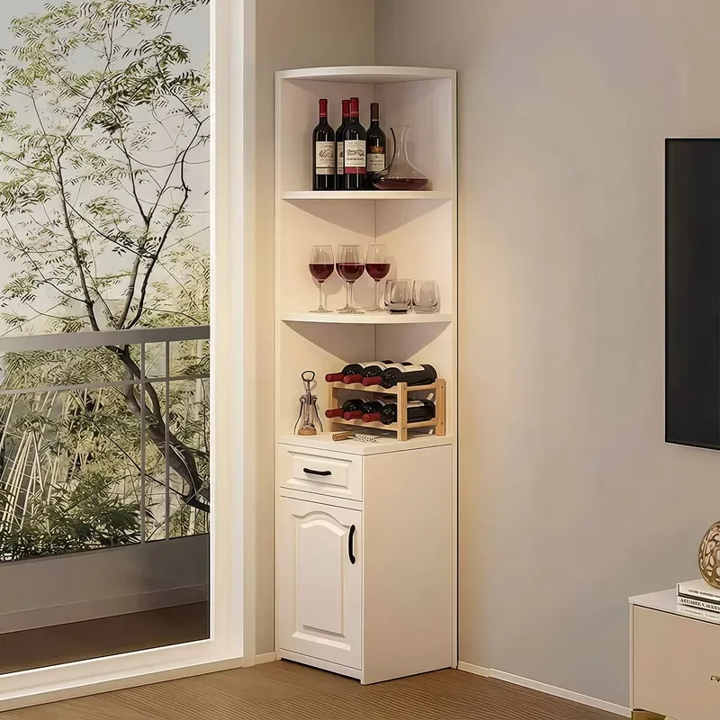 Wall Mounted Bamboo Corner Wine Cabinet Living Room Display Rack Floor To Ceiling Aluminum Plate Storage Shelf For Home Decor