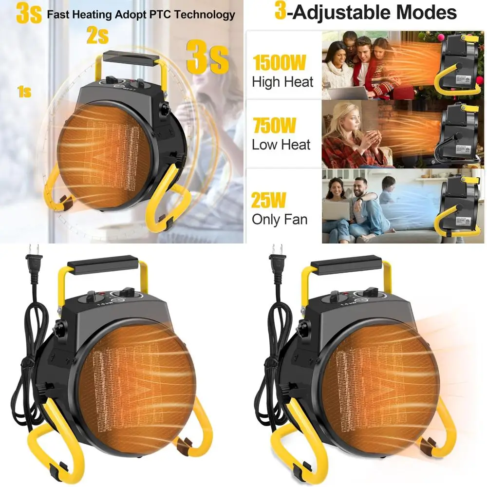 

1500W PTC Outdoor Greenhouse Heater with Overheat Protection, Adjustable Angle, Fast Heat, Portable for Garages and Patios (Blac