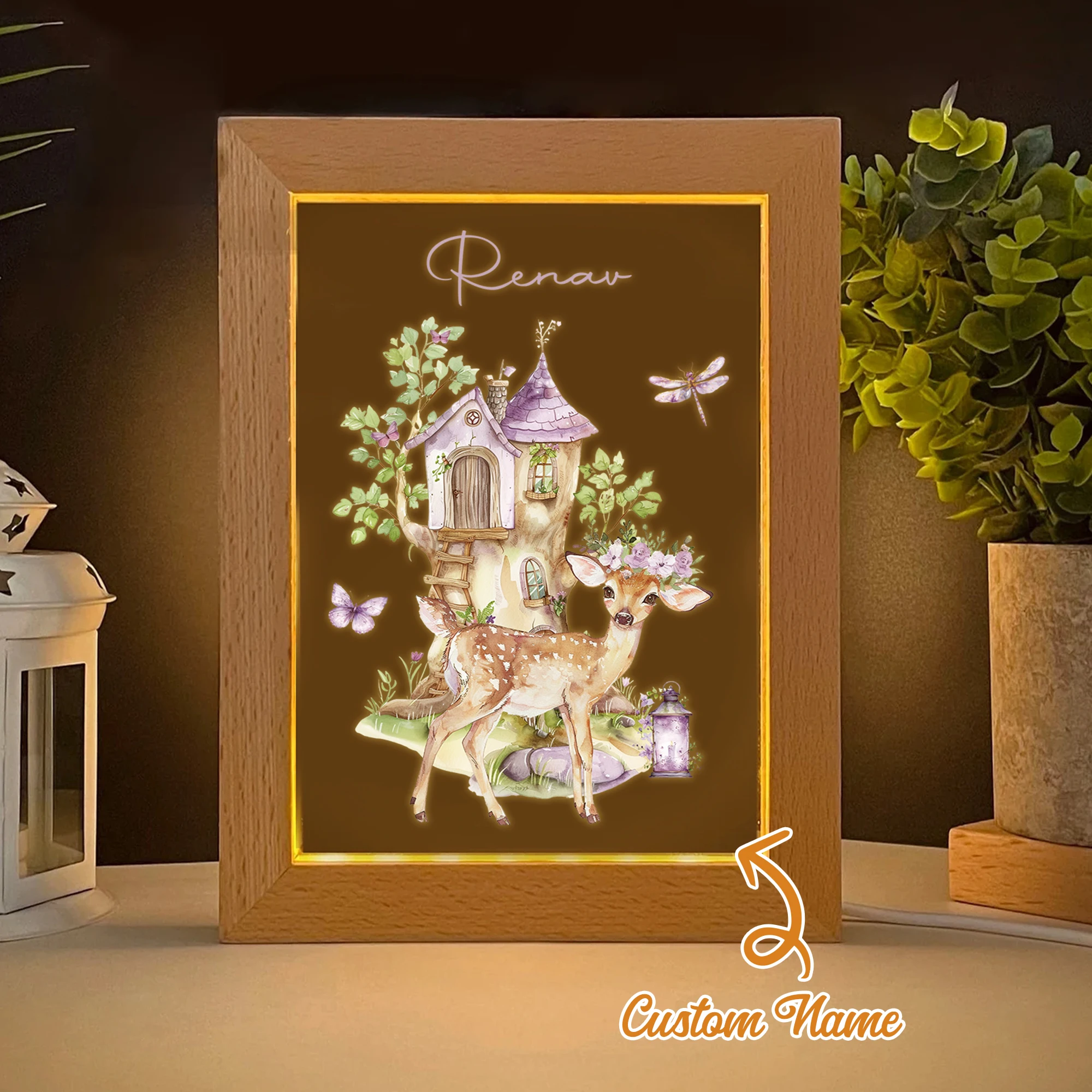 

Purple Forest Deer LED Night View Photo Frame Personalized Gift Family Living Room Bedroom Dining Room Home Decor