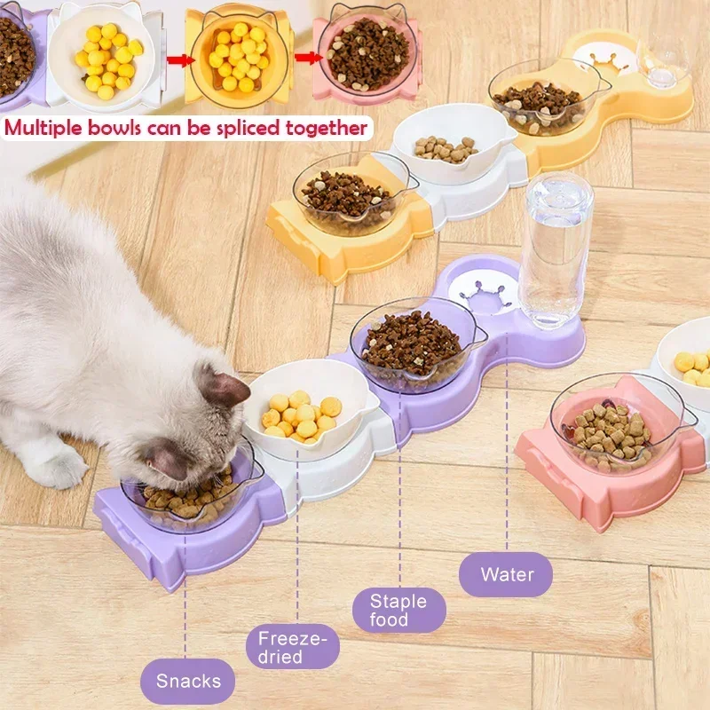 Pet Cat Bowl Automatic Feeder DIY Multi-in-one Splicing Dogs Cats Food Bowl and Water Fountain Drinking Raised Stand Dish Bowls