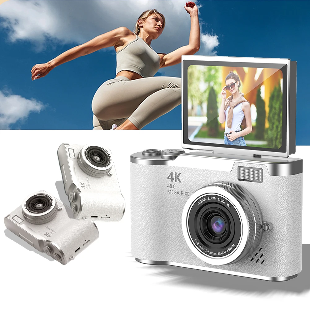 

Цифровая камера 4K, 48 МП, портативная камера CCD, 8-кратный зум, камера для видеоблогов, 180, откидной экран, винтажная камера для подростков, взрослых, начинающих