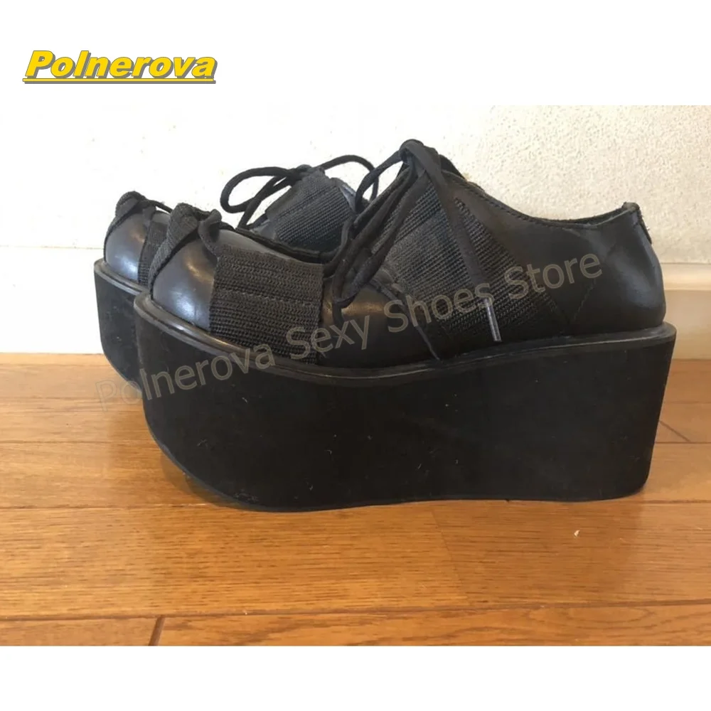 Punk Gothic Wedge Platform Pumps Round Toe Lace Up Fabric Splicing Thick Sole Dark Street Style Fashion Cosplay Shoes 2026 Trend