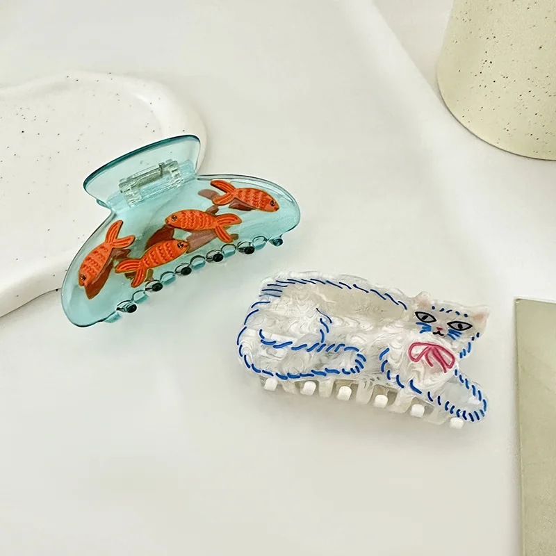 

Creative White Persian Cat Hair Clip Cute Blue Curly Cat Crab Hair Clip Shark Clip for Girl Creative Hair Accessories for Women