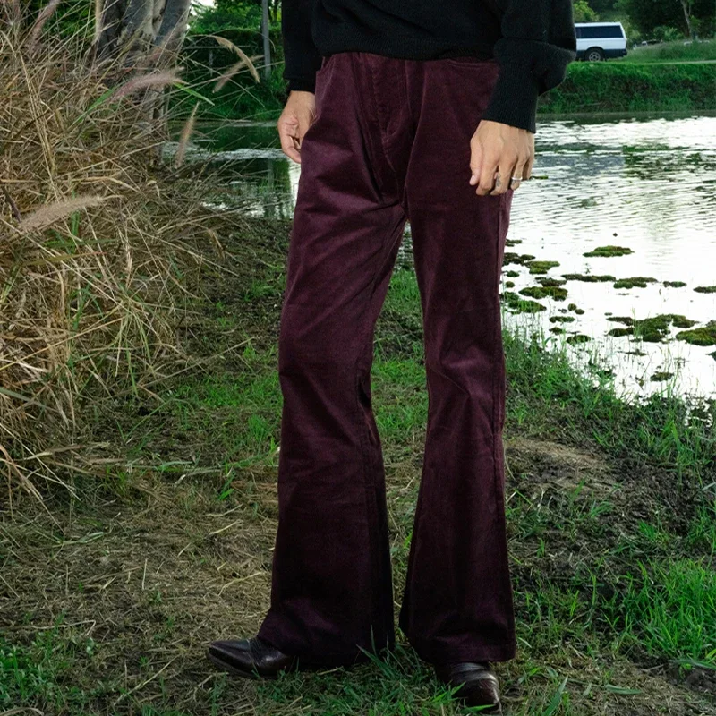 Long Wine Red Straight Casual Loose Fashion American Retro Corduroy Bell-Bottom Pants Soft Glossy Fluff Four Seasons Universal