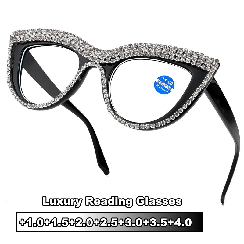 

Women Fashion Oversized Reading Glasses Trendy Ladies Anti-blue Light Hyperopia Large Cat Eye Far Sight Presbyopia Plus Diopters