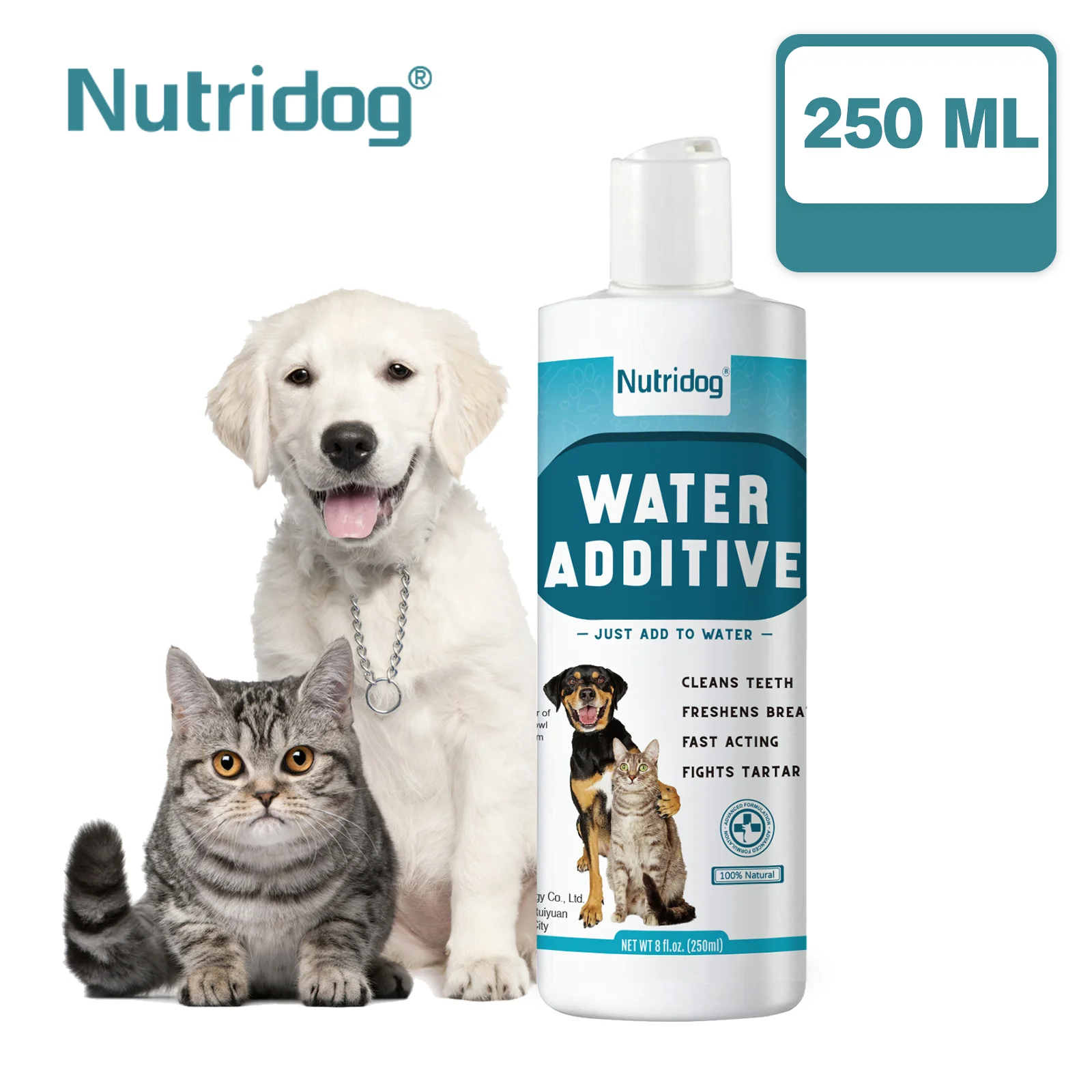 NUTRIDOG 개&고양이 치과 물 첨가제 신선한 호흡 치과 관리 보충제는 플라크와 구취를 제거합니다.