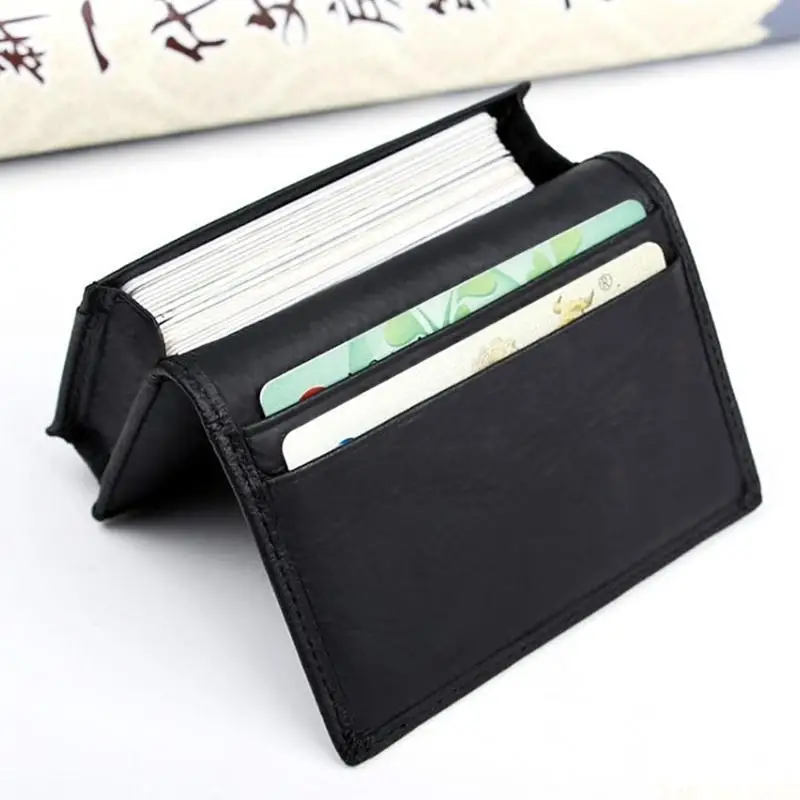 

X90D Men Black Leather Expandable Credit Card Business Cards Holder Wallet for Cas