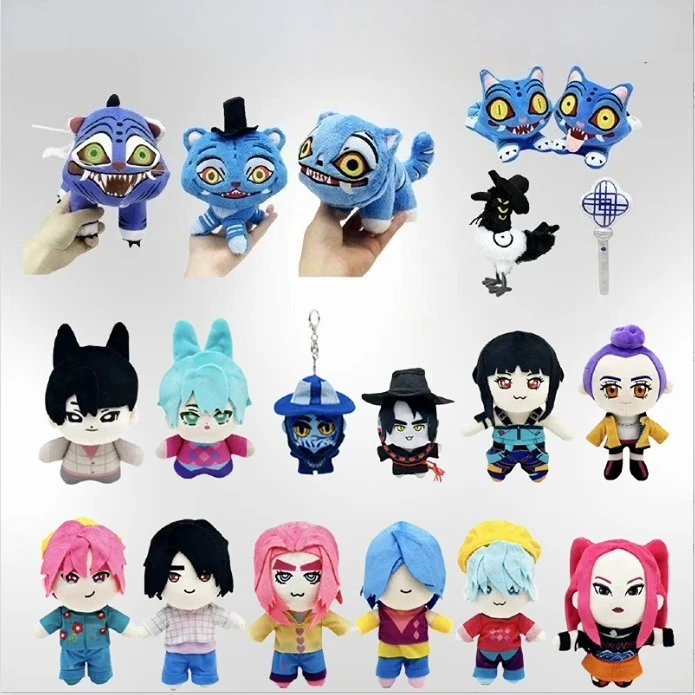 

Anime Demons Hunters Kawaii Plush Keychain Purple Tiger Black Hat Magpie With 3 Eyes Monster Hunt Girl Group Stuffed Toys Gift