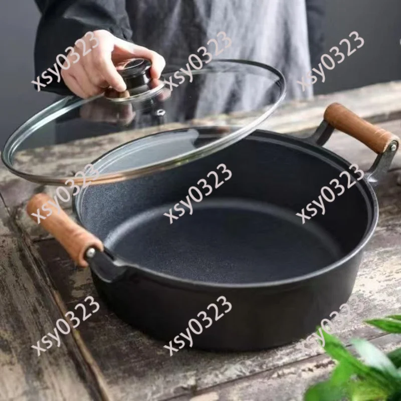 

Deep Cast Iron Skillet Beech Wood Handle Uncoated Multipurpose Frying Pan For Home Pancake Cooking