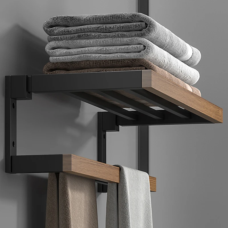 Bathroom Hardware shelf Black Wood Bath Accessories Wall Mounted Towel Rack,Towel Bar,Toilet Brush,Towel Hooks,Paper Holder