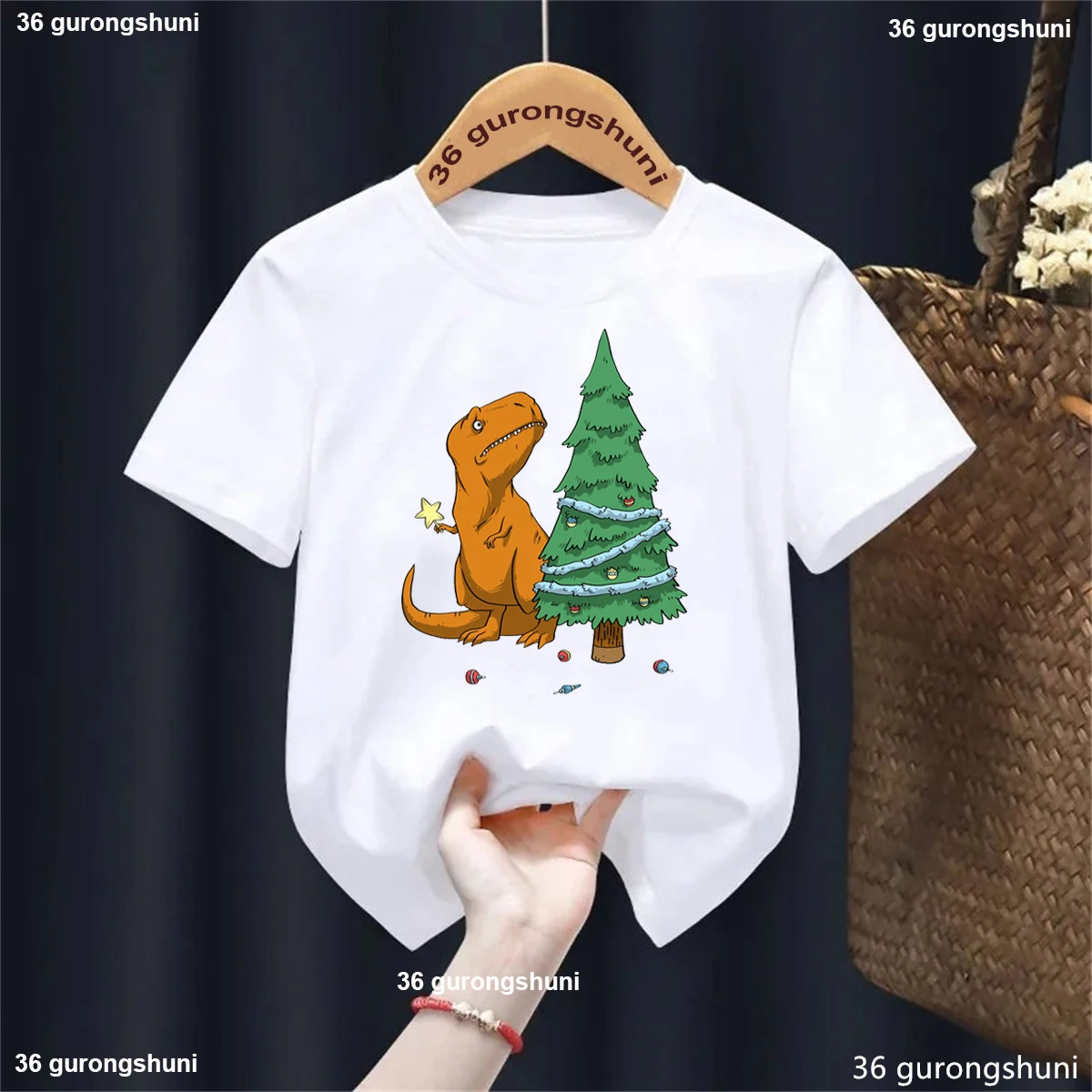 Solid Kawaii Kids Clothes Jurassic Dinosaurs Love Christmas Trees Printed Tshirt Girls/Boys Xmas Gift T Shirt Funny Cool T-Shirt