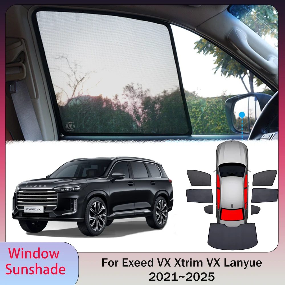 

Для Exeed VC Xtrim VX 2021 ~ 2025 2022 2023 2024 Автомобильная магнитная сетка, солнцезащитный козырек для конфиденциальности, защитный козырек от солнца на боковое окно, аксессуары