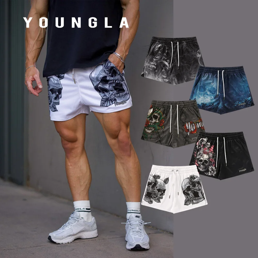 

YOUNGLA Men's Sports Shorts Skull 3D Printed Fitness Shorts Mesh Quick drying Breathable Running Volleyball Beach Pants