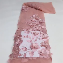 3D Flowers In blue French Lace Fabric 2025 High Quality Lace Net African Lace Fabric With Beads Lace Fabrics For Wedding